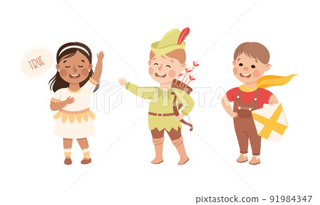 Kind and Fair Little Boy and Girl with Shield and Wearing Superhero Cloak Vector Set Kind and Fair Little Boy and Girl with Shield and Wearing Superhero Cloak Vector Set 91984347