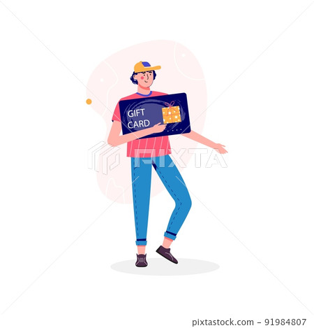 Banner with people holding voucher, coupon or gift card. Characters with shopping discount certificate. Business concept for season shop sale, loyalty program, bonus, promotion. Vector illustration Banner with people holding voucher, coupon or gift card. Characters with shopping discount certificate. Business concept for season shop sale, loyalty program, bonus, promotion. Vector illustration 91984807
