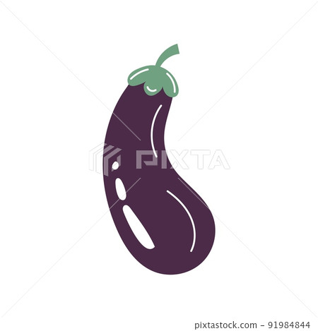 Cute eggplant summer fruit isolated on white background. Vector graphic illustration. Vegetarian cafe print, poster, card, logo. Natural, organic dessert sweet, fresh berry, eco breakfast. 91984844