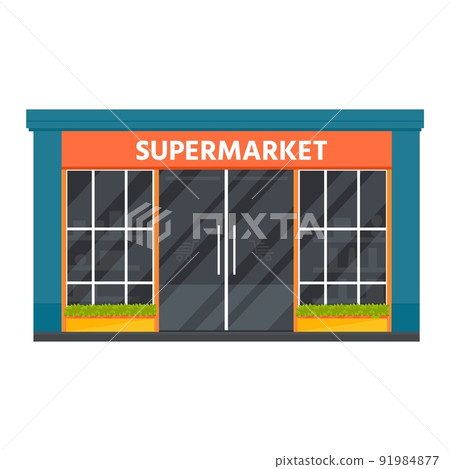 Vector flat design restaurants exterior and shops facade: book store, barber shop, supermarket, coffee. Store front window buildings icons isolated on white background. 91984877