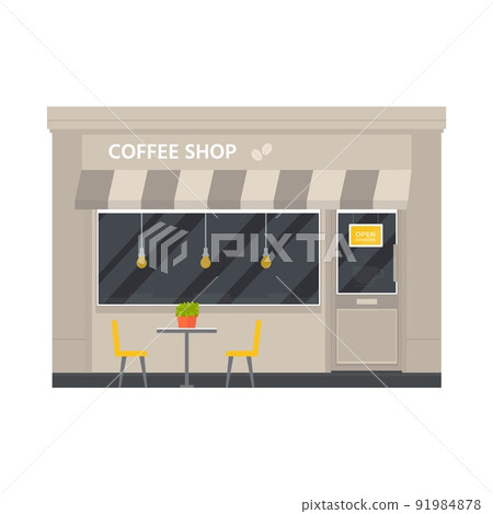 Vector flat design restaurants exterior and shops facade: book store, barber shop, supermarket, coffee. Store front window buildings icons isolated on white background. Vector flat design restaurants exterior and shops facade: book store, barber shop, supermarket, coffee. Store front window buildings icons isolated on white background. 91984878