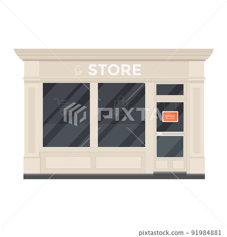 Vector flat design restaurants exterior and shops facade: supermarket, coffee. Store front window buildings icons isolated on white background 91984881