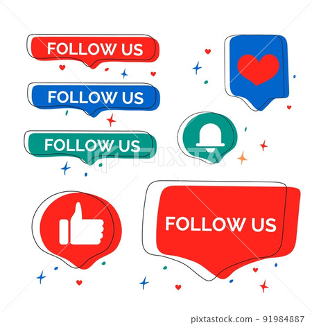 Social media concept, follow us banner. Set of signs for successful strategies. Blogging concept, influencer marketing, network promotion, SMM banner, landing page. 91984887