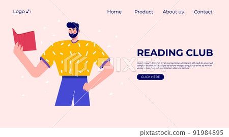 Landing page with modern people reading book club. Set of characters enjoying their hobbies, leisure. Vector illustration in flat cartoon style. Landing page with modern people reading book club. Set of characters enjoying their hobbies, leisure. Vector illustration in flat cartoon style. 91984895