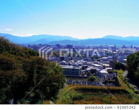 Cityscape of Matsuyama City, Ehime Prefecture, seen from a hill 91985342