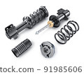 Two shock absorber for car part on white background 91985606