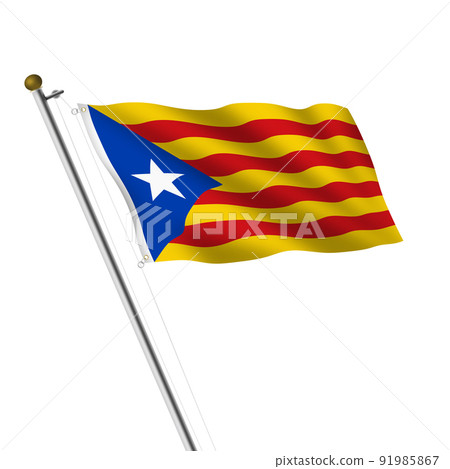 Catalonia Independence Flagpole illustration on white with clipping path Estelada 91985867