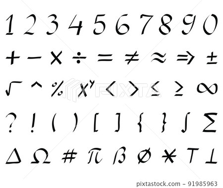Set of black  mathmetical signs hand drawing on white background 91985963