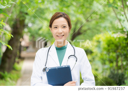 Doctor medical worker green background 91987237