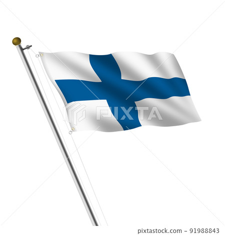 Finland Flagpole 3d illustration on white with clipping path 91988843