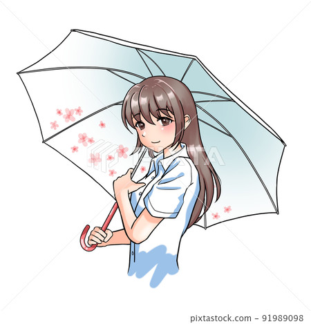 【自然髮色】長發少女掌紅掌花傘 91989098