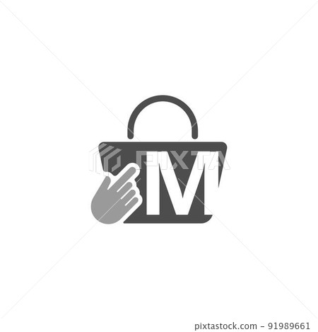 Online shopping bag, cursor click hand icon with letter M 91989661