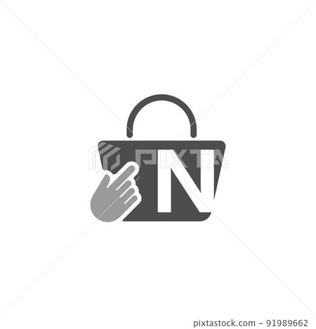Online shopping bag, cursor click hand icon with letter N 91989662