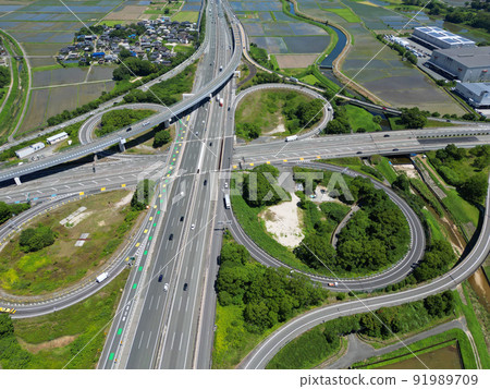 Aerial view of Tosu JCT on the Kyushu Expressway Aerial view of Tosu JCT on the Kyushu Expressway 91989709