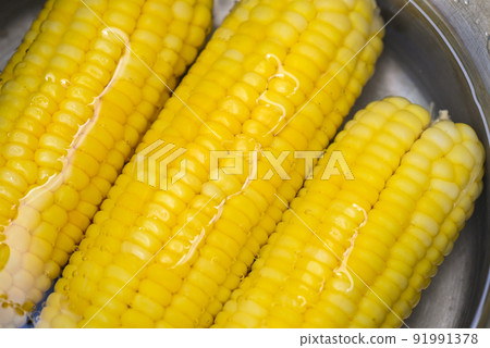 steamed or boiled sweet corn cooked in hot pot , ripe corn cobs sweetcorn for food steamed or boiled sweet corn cooked in hot pot , ripe corn cobs sweetcorn for food 91991378