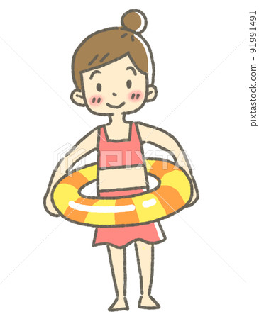 Summer pool buoy girl illustration 91991491