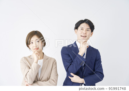 Imagine business woman and businessman white background Imagine business woman and businessman white background 91991748