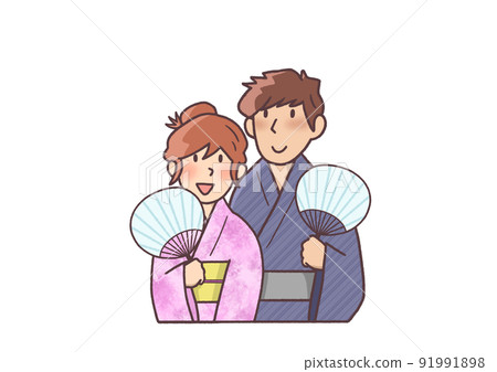 一對穿著浴衣享受約會的年輕夫婦 91991898