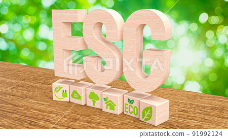 The esg wood text  meaning Environmental social and corporate governance 3d rendering 91992124