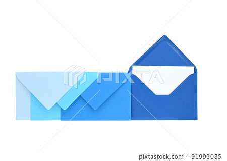 Envelopes of blue hues with blank white card Envelopes of blue hues with blank white card 91993085