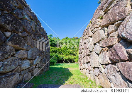 The heavy stone wall of Hikone Castle, a national treasure illuminated by the clear sun | Hikone City, Shiga Prefecture The heavy stone wall of Hikone Castle, a national treasure illuminated by the clear sun | Hikone City, Shiga Prefecture 91993174