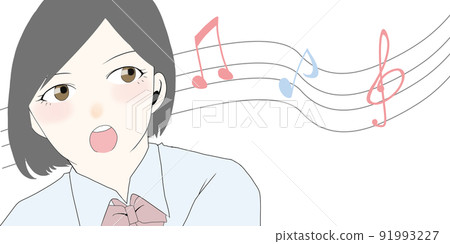 Illustration of fluffy musical notes and women 91993227