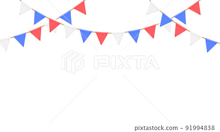 Flag garland. White, blue, red pennants chain. Party bunting decoration. Triangle celebration flags for party decor. Vector Flag garland. White, blue, red pennants chain. Party bunting decoration. Triangle celebration flags for party decor. Vector 91994838