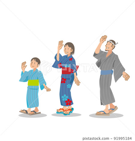 穿著浴衣享受盆舞的父母和孩子 91995184