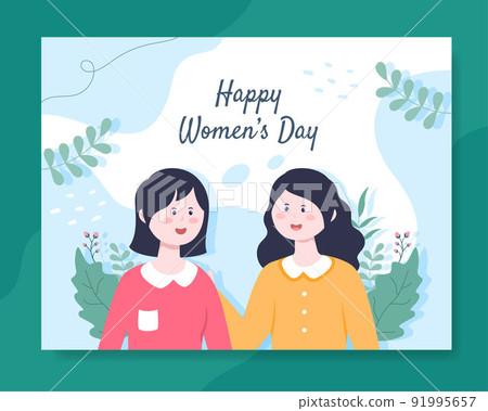 International Women Day Photocall Template Flat Cartoon Background Vector Illustration 91995657
