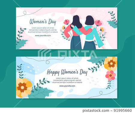International Women Day Horizontal Banner Template Flat Cartoon Background Vector Illustration International Women Day Horizontal Banner Template Flat Cartoon Background Vector Illustration 91995660