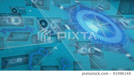 Image of scope scanning and moving screens with data processing Image of scope scanning and moving screens with data processing 91996148