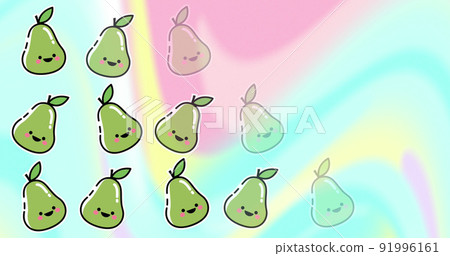 Image of green pear repeated over colorful background 91996161