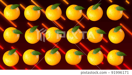 Image of orange repeated over red lines on black background 91996171