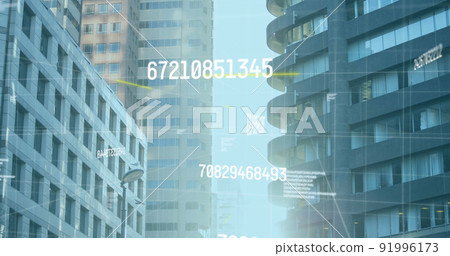 Image of numbers changing and data processing over cityscape Image of numbers changing and data processing over cityscape 91996173