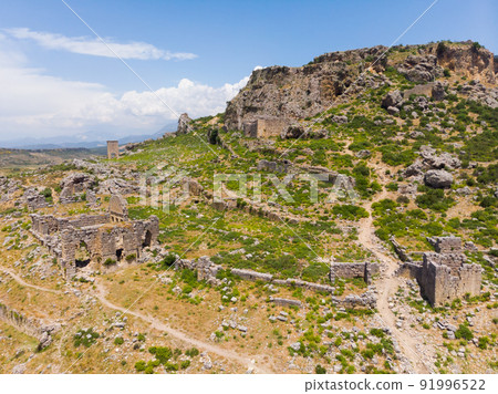 Stone remains of ancient city and hilltop fortress of Sillyon, Turkey Stone remains of ancient city and hilltop fortress of Sillyon, Turkey 91996522