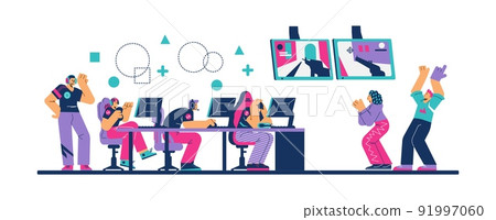 Esport online tournament cyber sportsmen vector illustration isolated. 91997060