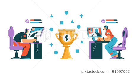 Esport online tournament championship banner flat vector illustration isolated. 91997062