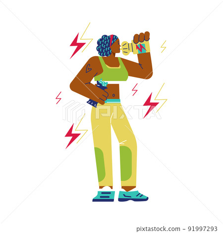 Healthy athletic woman drinking energy drink before gym workout, flat vector illustration isolated on white background. Healthy athletic woman drinking energy drink before gym workout, flat vector illustration isolated on white background. 91997293