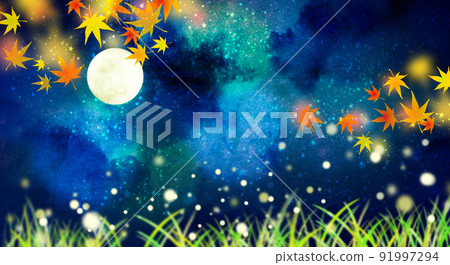 月夜與秋葉背景素材 91997294