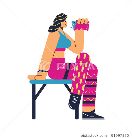 Woman drinking sports supplements before workout vector illustration isolated. 91997320