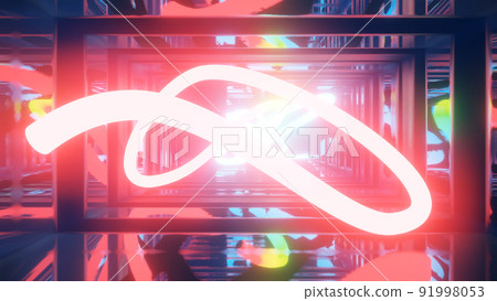 3d render. Neon ray flies in mirror room reflected in numerous mirrors. Abstract neon light in a shiny room. 3d render. Neon ray flies in mirror room reflected in numerous mirrors. Abstract neon light in a shiny room. 91998053