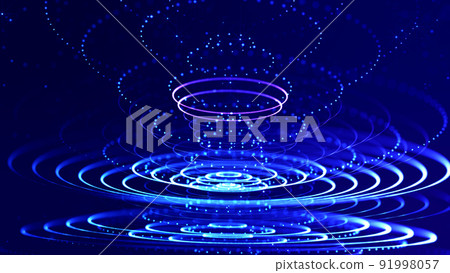3d render. Abstract sci-fi bg with glow particles form curved lines, surfaces, hologram structures or virtual digital space. Deep blue motion design background of microworld or cosmic space. Rings 91998057