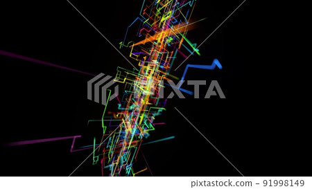 3d rendering sci-fi bg like abstract hologram. Multicolor neon glow lines form digital 3d space. Connection concept, visualization of multiple calculations of various branches neural network or AI 91998149