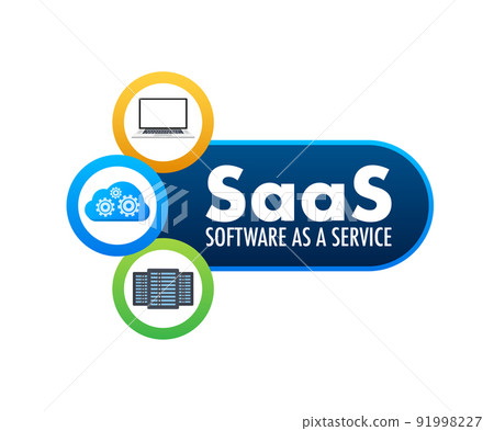 SaaS - Software as a service. Cloud sevice, synchronize. Vector illustration. SaaS - Software as a service. Cloud sevice, synchronize. Vector illustration. 91998227