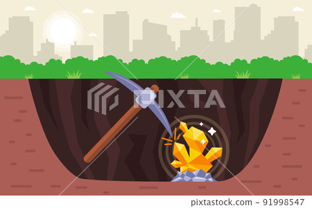 dig a big hole and find a gold nugget. searching for gold underground. dig a big hole and find a gold nugget. searching for gold underground. 91998547