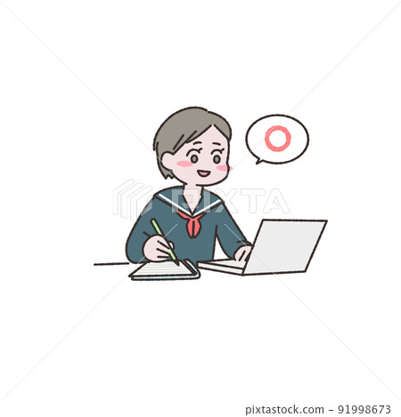 Illustration material of students studying using a PC 91998673