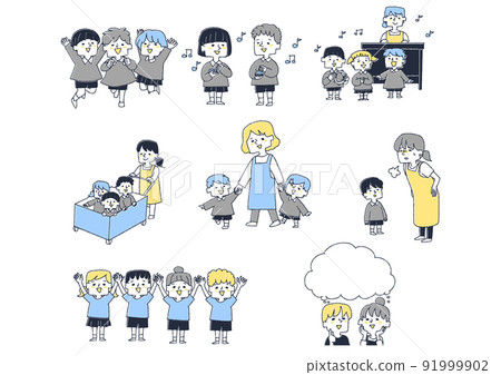 Fun play in kindergarten: A set of children learning and growing Fun play in kindergarten: A set of children learning and growing 91999902