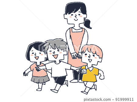 托兒所老師看著孩子們跑來跑去玩耍孩子們在托兒所和幼兒園度過的時光 91999911