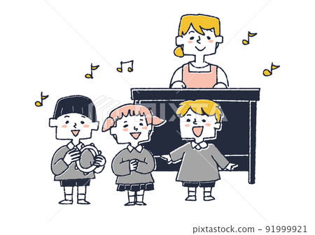 Children singing along with the organ accompaniment Children spending time in nursery schools and kindergartens 91999921