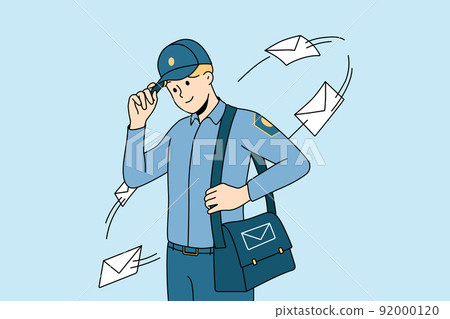 Smiling postman delivering letters - Stock Illustration [92000120] - PIXTA